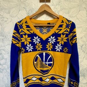 Blue and Yellow “Ugly Christmas sweater” Warriors Sweater